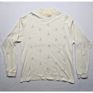 Vintage Artisans Winter Themed Shirt L Long Sleeve Cream AOP Tree Print Tee 90s